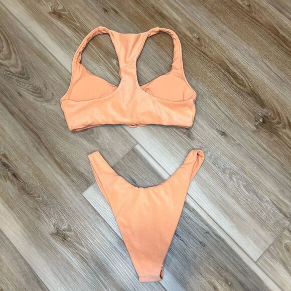 L SPACE Pastel Orange Terry Fabric 2 Piece Swimsuit Size Medium - Picture 4 of 9